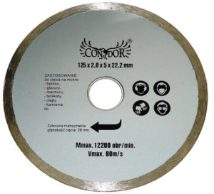 TARCZA DIAMENTOWA DO CIĘCIA NA MOKRO PEŁNA 125 mm