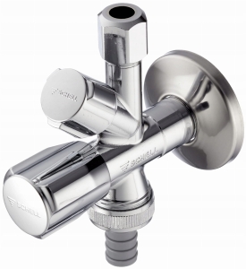 ZAWÓR KĄTOWY KOMBINOWANY SCHELL 1/2" X 3/8" X 3/4" PRALKA ZMYWARKA BATERIA