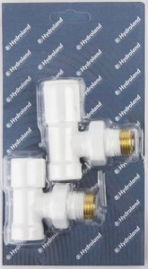 ZESTAW ZAWORÓW GRZEJNIKOWYCH ZASILAJĄCY I ODCINAJĄCY 1/2" KĄTOWY BIAŁY C.O.