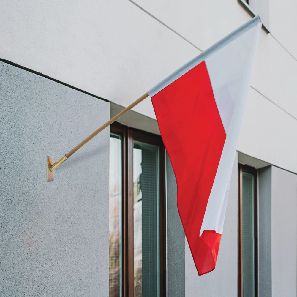 ZESTAW FLAGA POLSKI FLAGI 110x70 STYL 120 UCHWYT POJEDYŃCZY NA FLAGĘ OCYNK