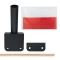 Zestaw: Uchwyt pojedynczy na flagę czarny / na balkon, poręcz + flaga POLSKI 110x70 + styl 120