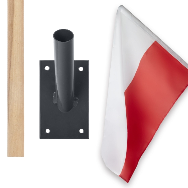Zestaw: Uchwyt pojedynczy na flagę grafit + flaga POLSKI 110x70 + styl 120