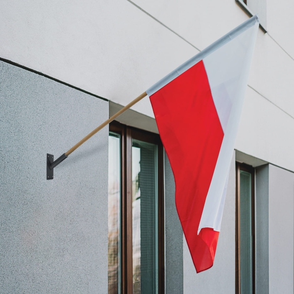 Zestaw: Uchwyt pojedynczy na flagę grafit + flaga POLSKI 110x70 + styl 120
