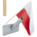 Zestaw: Uchwyt pojedynczy na flagę srebrny + flaga POLSKI 110x70 + styl 120