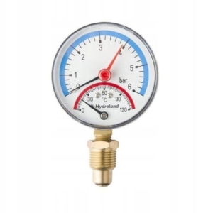TERMOMANOMETR 80 MM 1/2" RADIALNY 0-2,5 BAR TEMP 0-120 C DOLNY