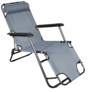 LEŻAK ROZKŁADANY OGRODOWY PLAŻOWY WYTRZYMAŁY SKŁADANY DO OPALANIA SZARY