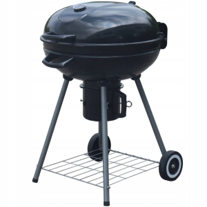 GRILL OGRODOWY WĘGLOWY PÓŁKA POKRYWA POPIELNIK TERMOMETR ZAMYKANY CZARNY