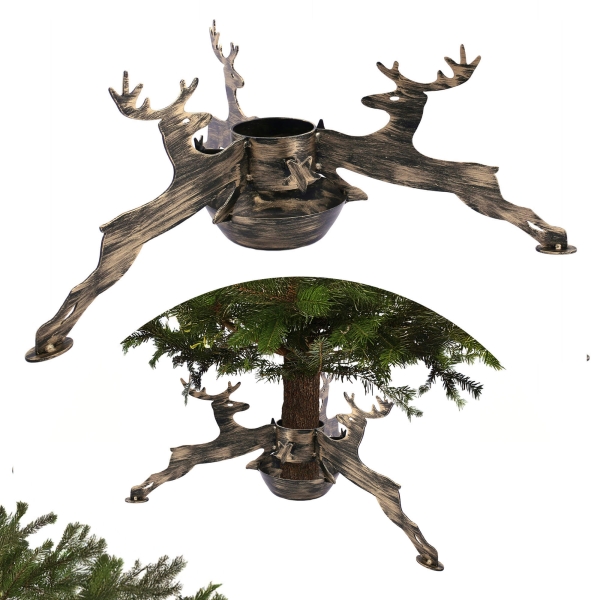 Stojak pod choinkę z misą - metalowy, ozdobny - duży stojak choinkowy - renifery do 200 kg