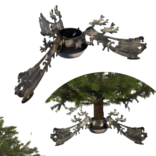 Stojak pod choinkę z misą - metalowy, ozdobny - Sanie Mikołaja - duży stojak choinkowy