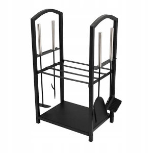 STOJAK NA DREWNO KOMINKOWE ZESTAW Z NARZĘDZIAMI AKCESORIA KOMINKOWE CZARNE