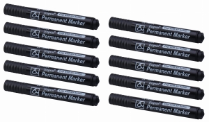 MARKER CZARNY PERMANENTYNY OKRĄGŁY MAZAK PISAK GRUBY 10 szt