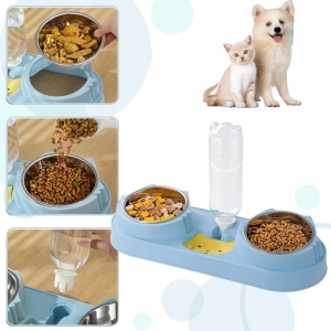 ZESTAW MISEK DLA PSA KOTA PODWÓJNA MISKA Z DOZOWNIKIEM WODY NIEBIESKA