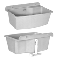 Zestaw: zlew gospodarczy biały / jasny szary z baterią zlewozmywakową prostą oraz dozownikiem.