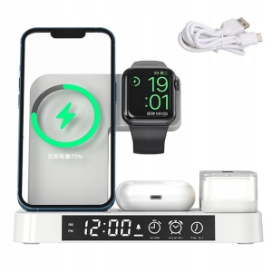 ŁADOWARKA STACJA INDUKCYJNA DOKUJĄCA BEZPRZEWODOWA LAMPKA NOCNA 4W1 BIAŁA