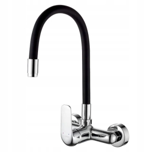 BATERIA ZLEWOZMYWAKOWA ŚCIENNA KUCHENNA Z ELASTYCZNĄ WYLEWKĄ SREBRNA CZARNA