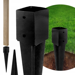 KOTWA PODSTAWA SŁUPA WSPORNIK KWADRATOWY WBIJANY OGRODOWY 120x750 MM CZARNY