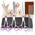 NOŻYCZKI DO STRZYŻENIA ZWIERZĄT PSÓW KOTÓW PROFESJONALNY ZESTAW 4 SZT ETUI