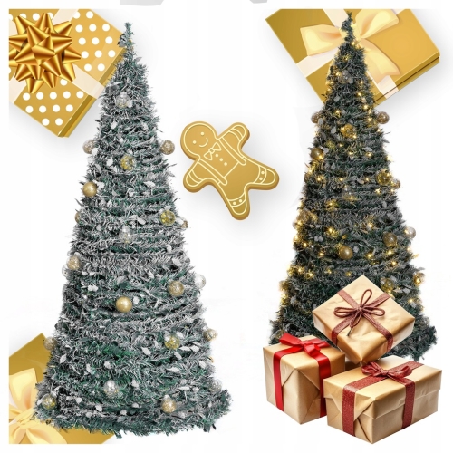 CHOINKA ŚWIĄTECZNA OZDOBA DEKORACJA UDEKOROWANA LAMPKI BOMBKI SKŁADANA 180