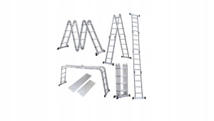 DRABINA ALUMINIOWA 4x4 4.7m UNIWERSALNA PODEST+PŁYTA