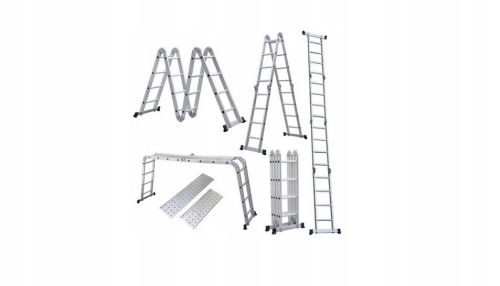 DRABINA ALUMINIOWA 4x4 4.7m UNIWERSALNA PODEST+PŁYTA