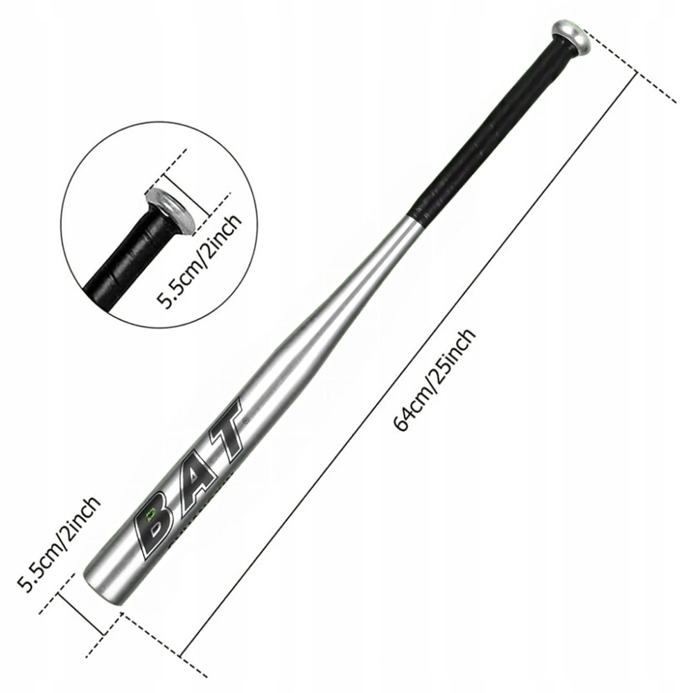 KIJ BASEBALLOWY TRENINGOWY BAT BEJSBOLOWY 25" 64 CM ALUMINIOWY SREBRNY