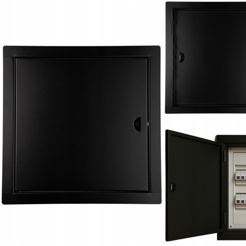 DRZWICZKI REWIZYJNE METALOWE ZAMYKANE NA ZATRZASK 25x25 CM MALOWANE CZARNE