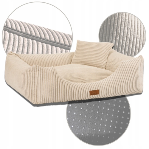 LEGOWISKO DLA PSA POSŁANIE PRĄŻKOWANE KREM 90x70 PODUSZKA MATERAC KREMOWY