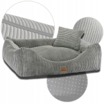 LEGOWISKO DLA PSA POSŁANIE PRĄŻKOWANE SZARY 80x70 PODUSZKA MATERAC PRĄŻKI