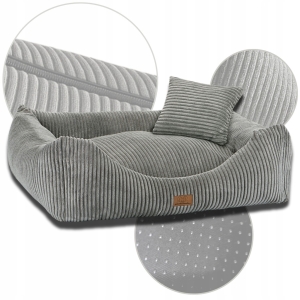 LEGOWISKO DLA PSA POSŁANIE PRĄŻKOWANE SZARY 80x70 PODUSZKA MATERAC PRĄŻKI