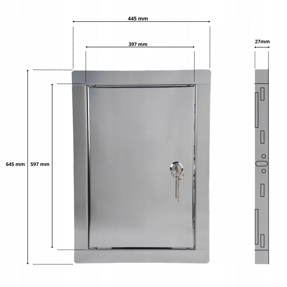 DRZWICZKI REWIZYJNE METALOWE NA ZAMEK KLUCZ 40X60 CM NIERDZEWNE SREBRNE