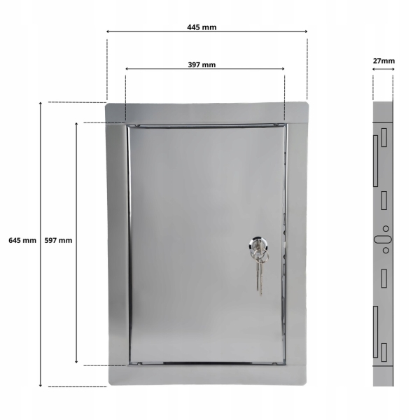 DRZWICZKI REWIZYJNE METALOWE NA ZAMEK KLUCZ 40X60 CM NIERDZEWNE SREBRNE