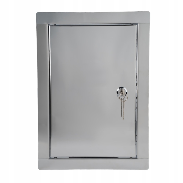 DRZWICZKI REWIZYJNE NIERDZEWNE NA KLUCZ ZAMEK 15x30 CM METALOWE SREBRNE