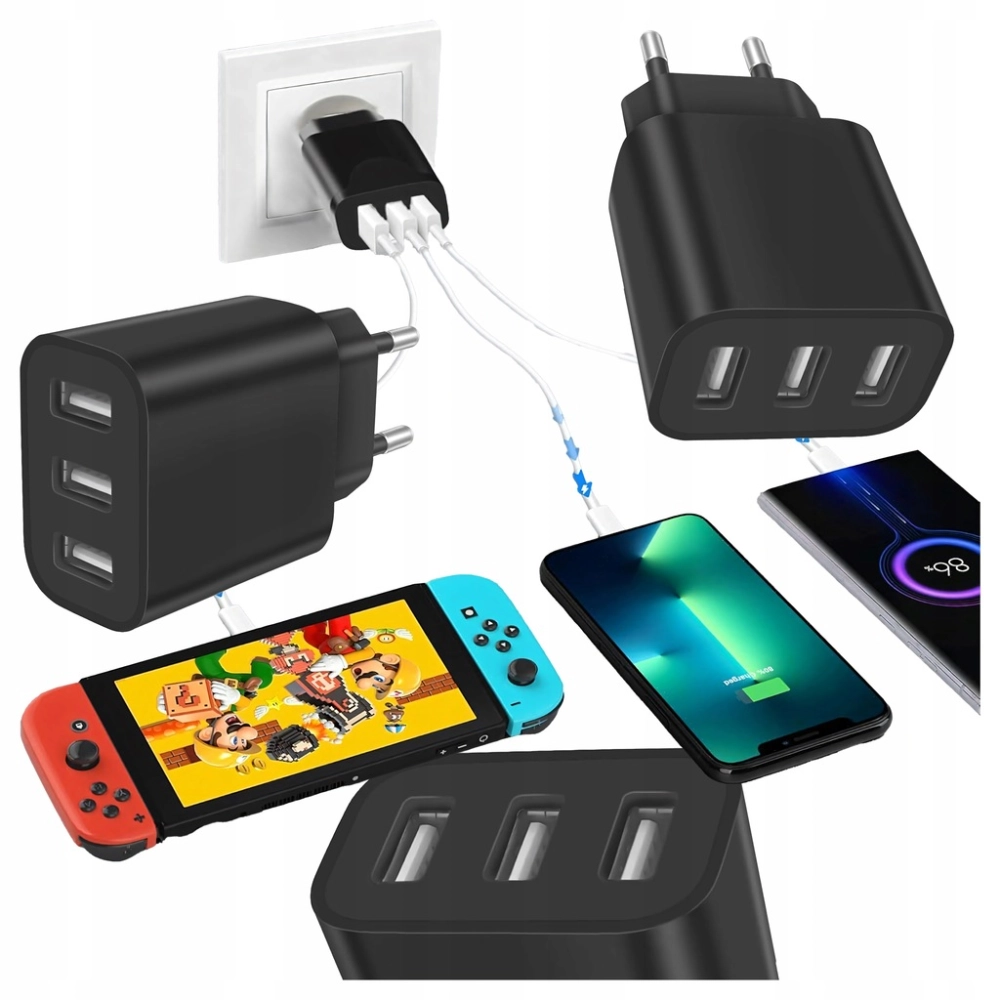 ŁADOWARKA SIECIOWA MOCNA KOSTKA 3 USB UNIWERSALNA SZYBKA 3 PORTY 5V 3,4A
