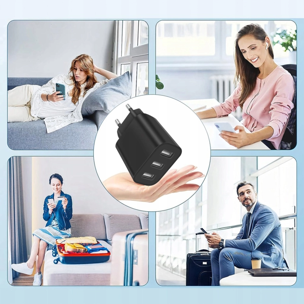 ŁADOWARKA SIECIOWA MOCNA KOSTKA 3 USB UNIWERSALNA SZYBKA 3 PORTY 5V 3,4A