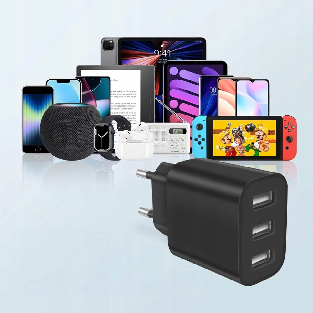 ŁADOWARKA SIECIOWA MOCNA KOSTKA 3 USB UNIWERSALNA SZYBKA 3 PORTY 5V 3,4A