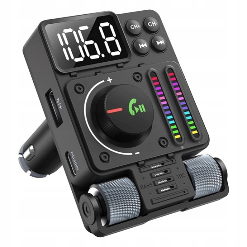 TRANSMITER SAMOCHODOWY RADIO FM NADAJNIK BLUETOOTH 5,3 PD ŁADOWARKA 30W