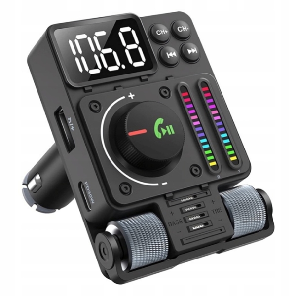 TRANSMITER SAMOCHODOWY RADIO FM NADAJNIK BLUETOOTH 5,3 PD ŁADOWARKA 30W