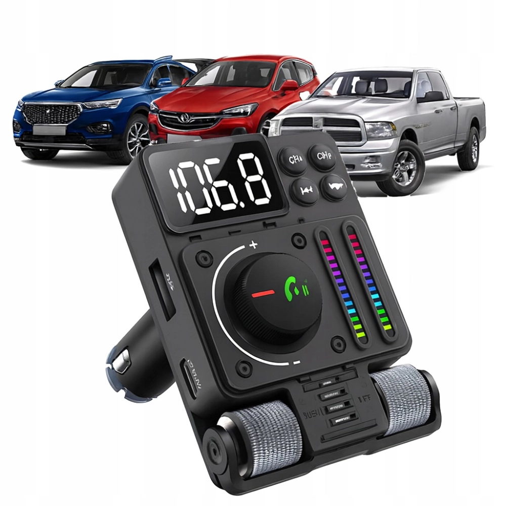TRANSMITER SAMOCHODOWY RADIO FM NADAJNIK BLUETOOTH 5,3 PD ŁADOWARKA 30W