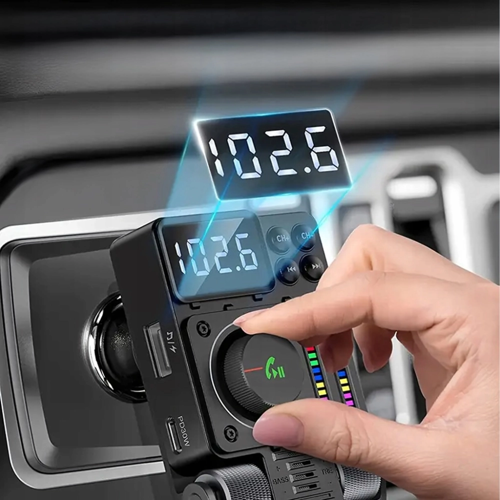 TRANSMITER SAMOCHODOWY RADIO FM NADAJNIK BLUETOOTH 5,3 PD ŁADOWARKA 30W