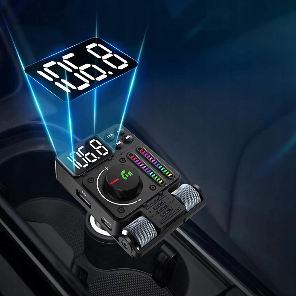 TRANSMITER SAMOCHODOWY RADIO FM NADAJNIK BLUETOOTH 5,3 PD ŁADOWARKA 30W
