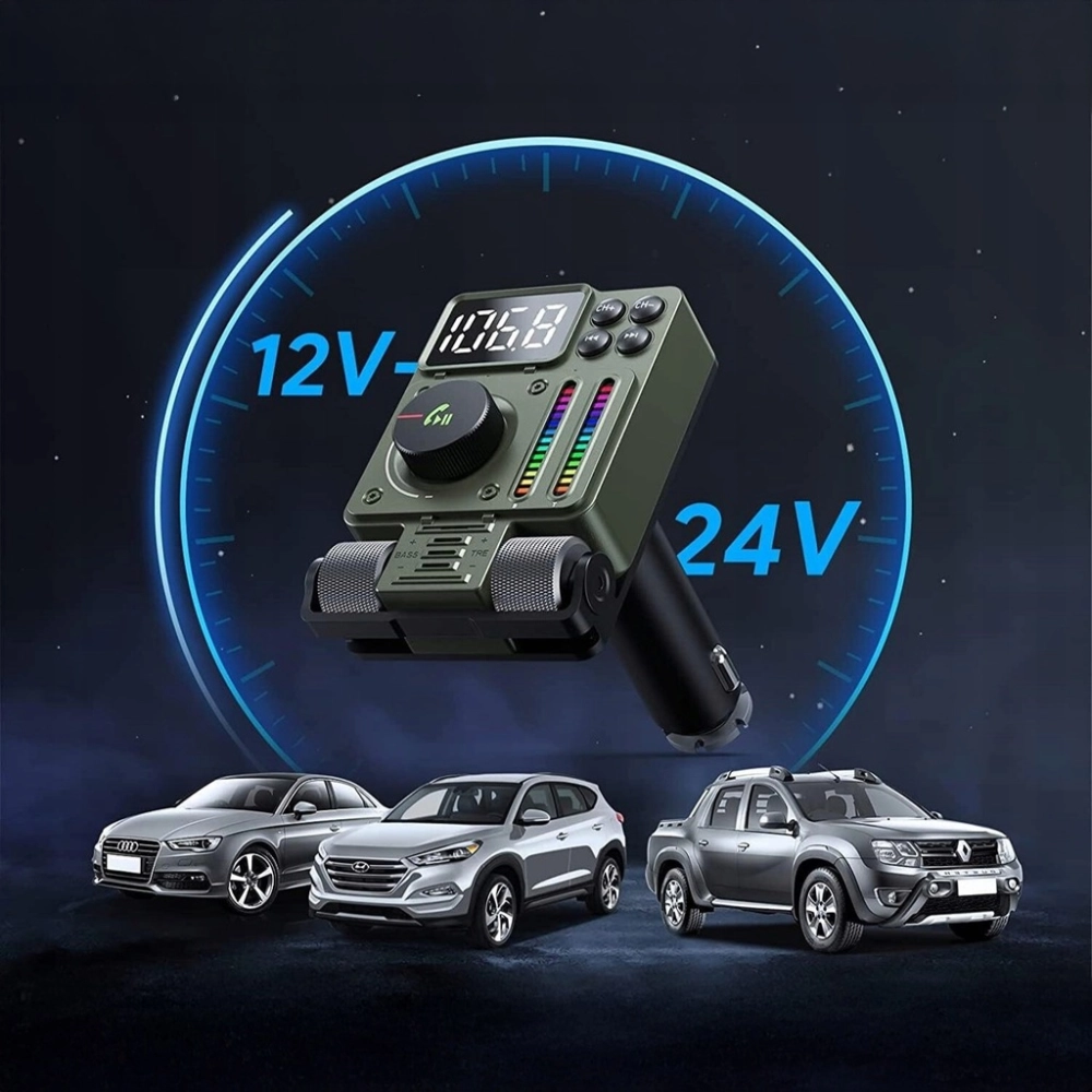 TRANSMITER SAMOCHODOWY RADIO FM NADAJNIK BLUETOOTH 5,3 PD ŁADOWARKA 30W