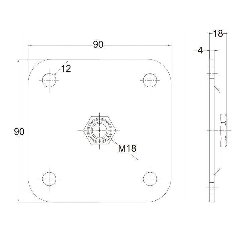PODSTAWA ZAWIASA REGULOWANA M18 90x90x4 MM STOPKA DO ZAWIASÓW REGULOWANYCH
