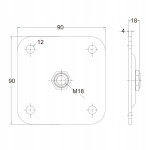 PODSTAWA ZAWIASA REGULOWANA M18 90x90x4 MM STOPKA DO ZAWIASÓW REGULOWANYCH
