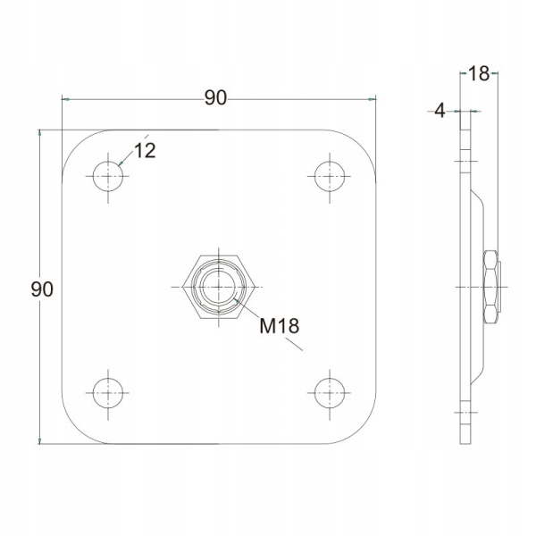 PODSTAWA ZAWIASA REGULOWANA M18 90x90x4 MM STOPKA DO ZAWIASÓW REGULOWANYCH