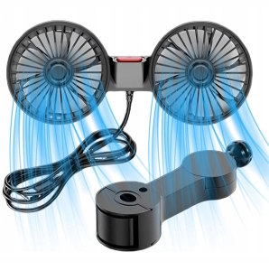 WENTYLATOR WIATRAK SAMOCHODOWY OBROTOWY PODWÓJNY DO AUTA 360 USB CZARNY
