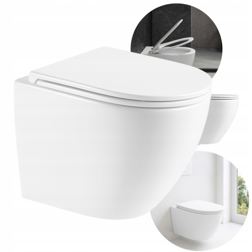 MISA TOALETOWA CERAMICZNA PODWIESZANA BEZKOŁNIERZOWA DESKA WOLNOOPADAJĄCA