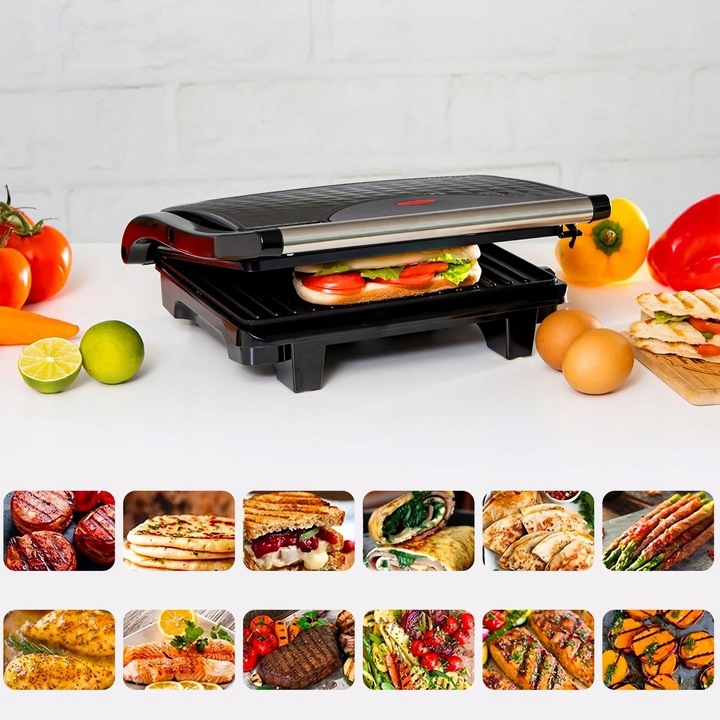 GRILL ELEKTRYCZNY BEZTŁUSZCZOWY OPIEKACZ SKŁADANY TOSTER KONTAKTOWY 750W