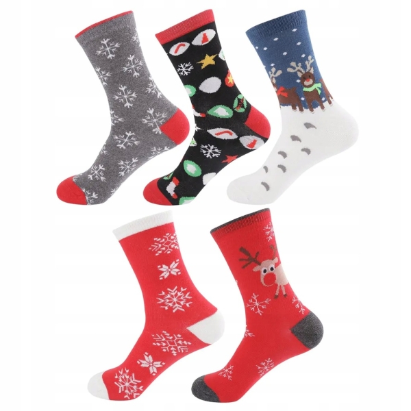 SKARPETY ŚWIĄTECZNE BAWEŁNIANE SKARPETKI NA ŚWIĘTA UNISEX 5 PAR ROZM 37-43
