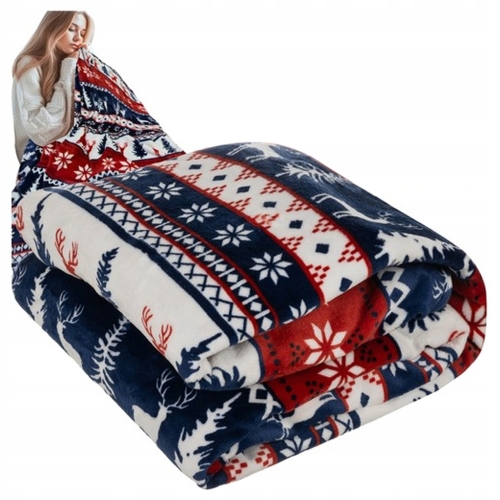 KOC ŚWIĄTECZNY ZIMOWY CIEPŁA MIĘKKA NARZUTA 120X150 CM DEKORACJA NA ŚWIĘTA