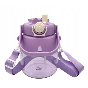 BIDON NA WODĘ BUTELKA ZE SŁOMKĄ DO SZKOŁY PRZEDSZKOLA SMYCZ 1L FIOLETOWY